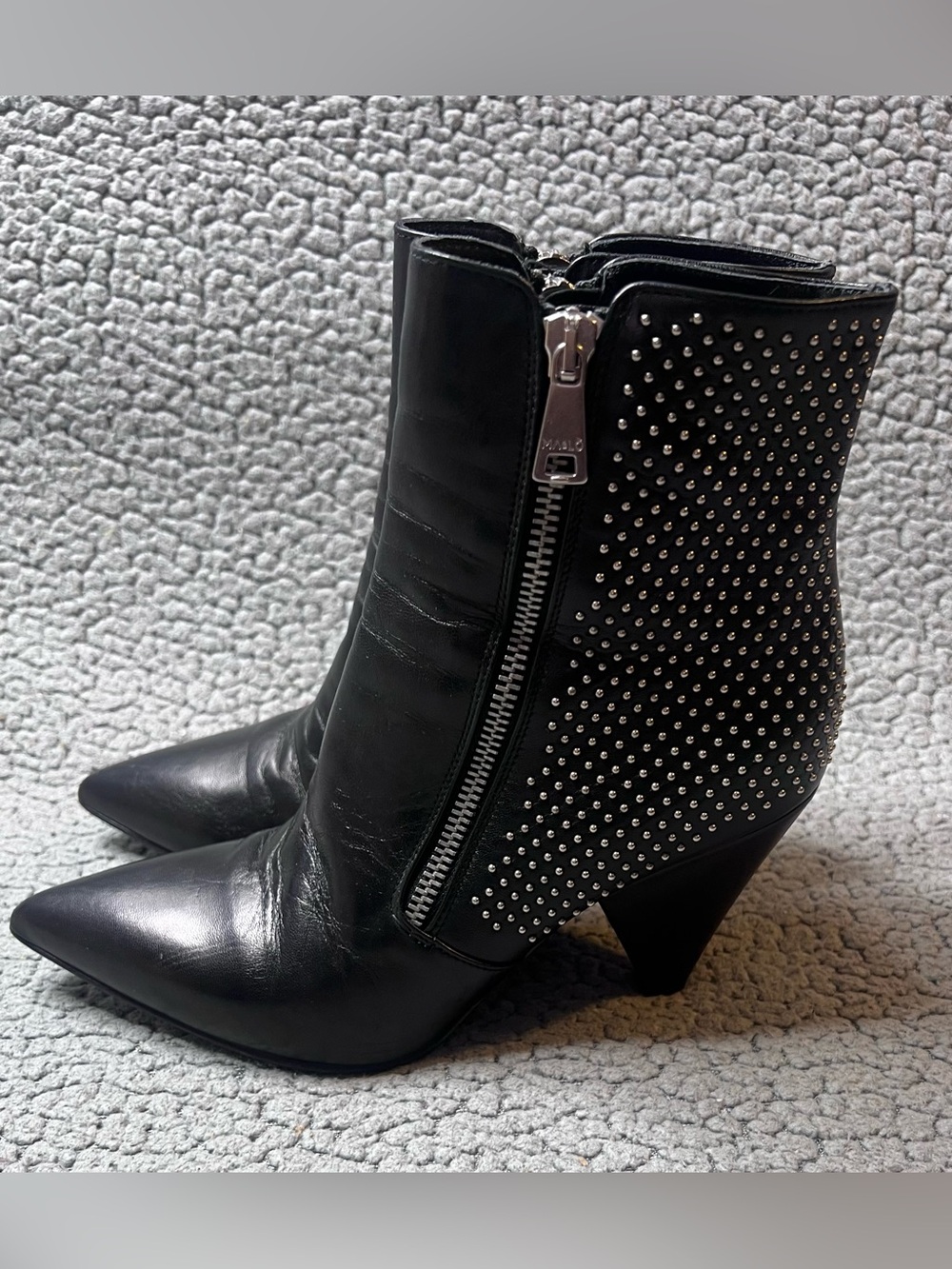 Ma & Lo Black Leather Studded Heeled Boots Women’s Size 38 Black And Silver